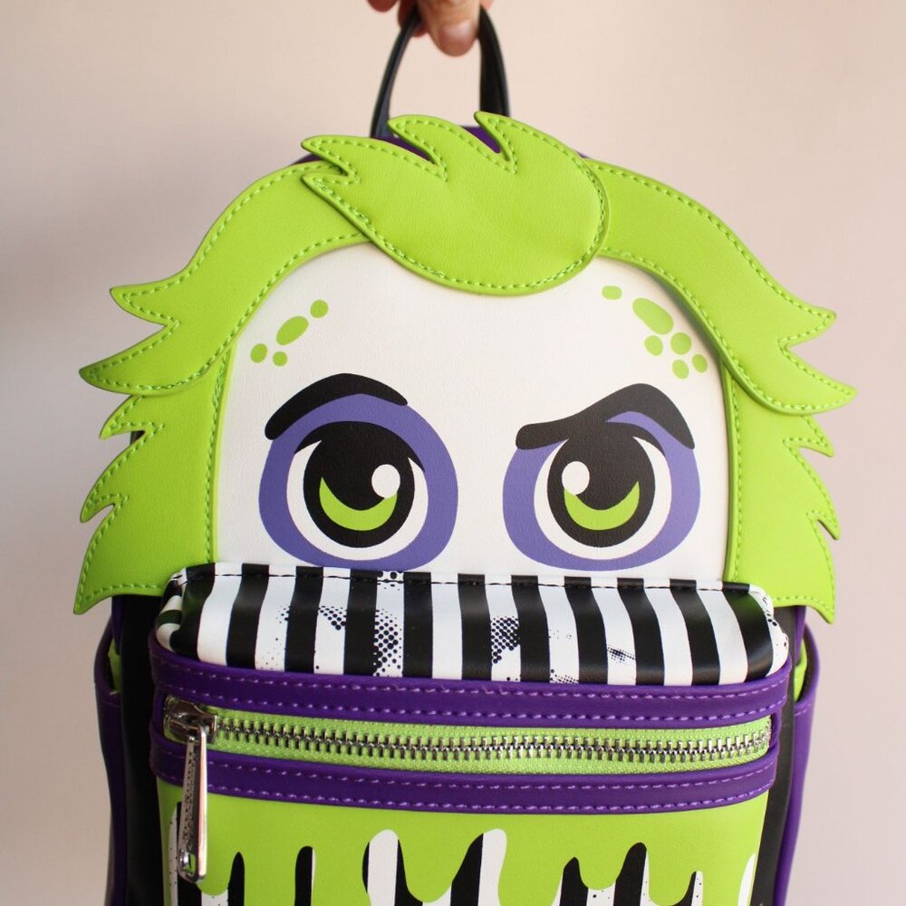 Loungefly Beetlejuice Backpack, New With Tags, Green and Purple, Pockets - Picture 3 of 12